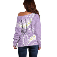 Polynesian Vintage Floral Off Shoulder Sweater Lavender Motifs LT7 - Polynesian Pride