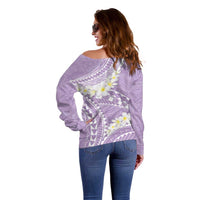 Polynesian Vintage Floral Off Shoulder Sweater Lavender Motifs LT7 - Polynesian Pride