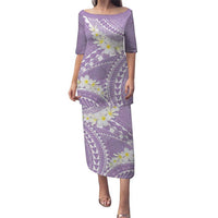 Polynesian Vintage Floral Puletasi Lavender Motifs LT7 Long Dress Lavender - Polynesian Pride