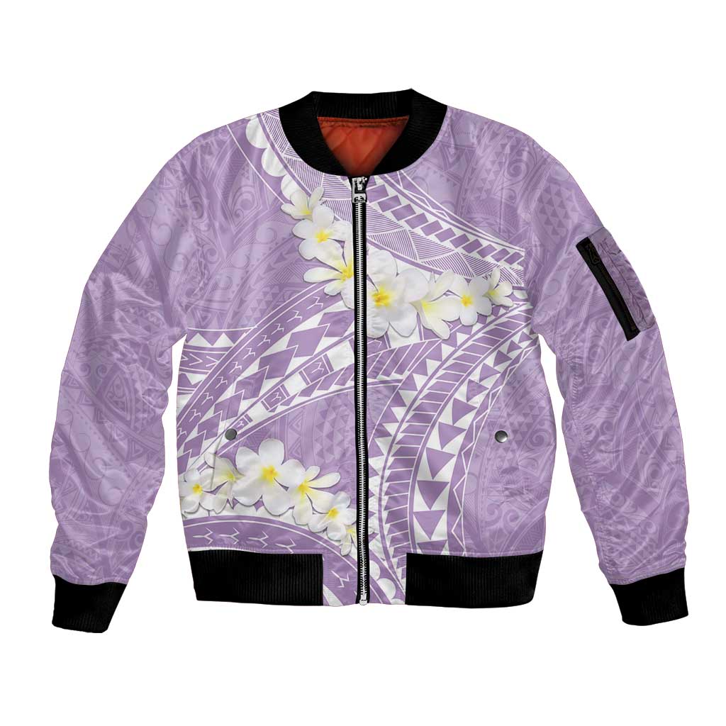 Polynesian Vintage Floral Sleeve Zip Bomber Jacket Lavender Motifs LT7 Unisex Lavender - Polynesian Pride
