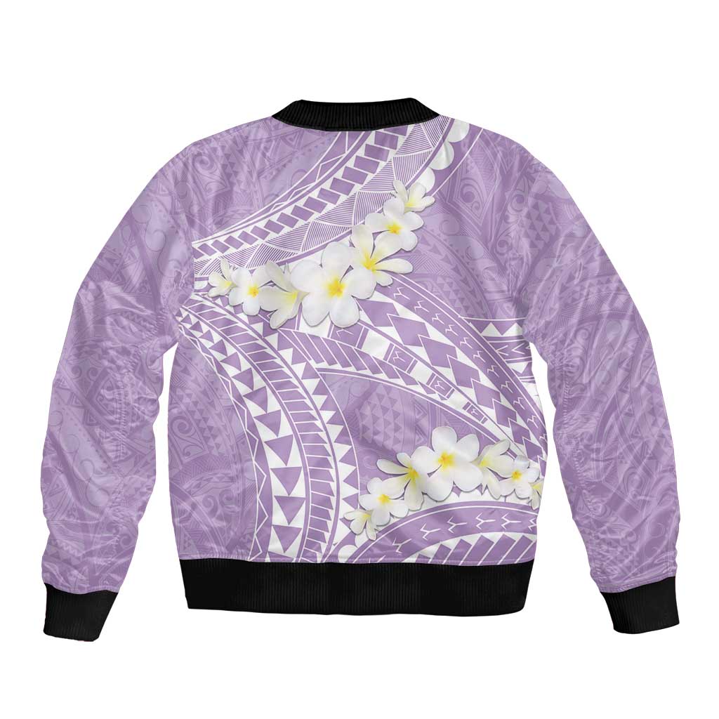 Polynesian Vintage Floral Sleeve Zip Bomber Jacket Lavender Motifs LT7 - Polynesian Pride
