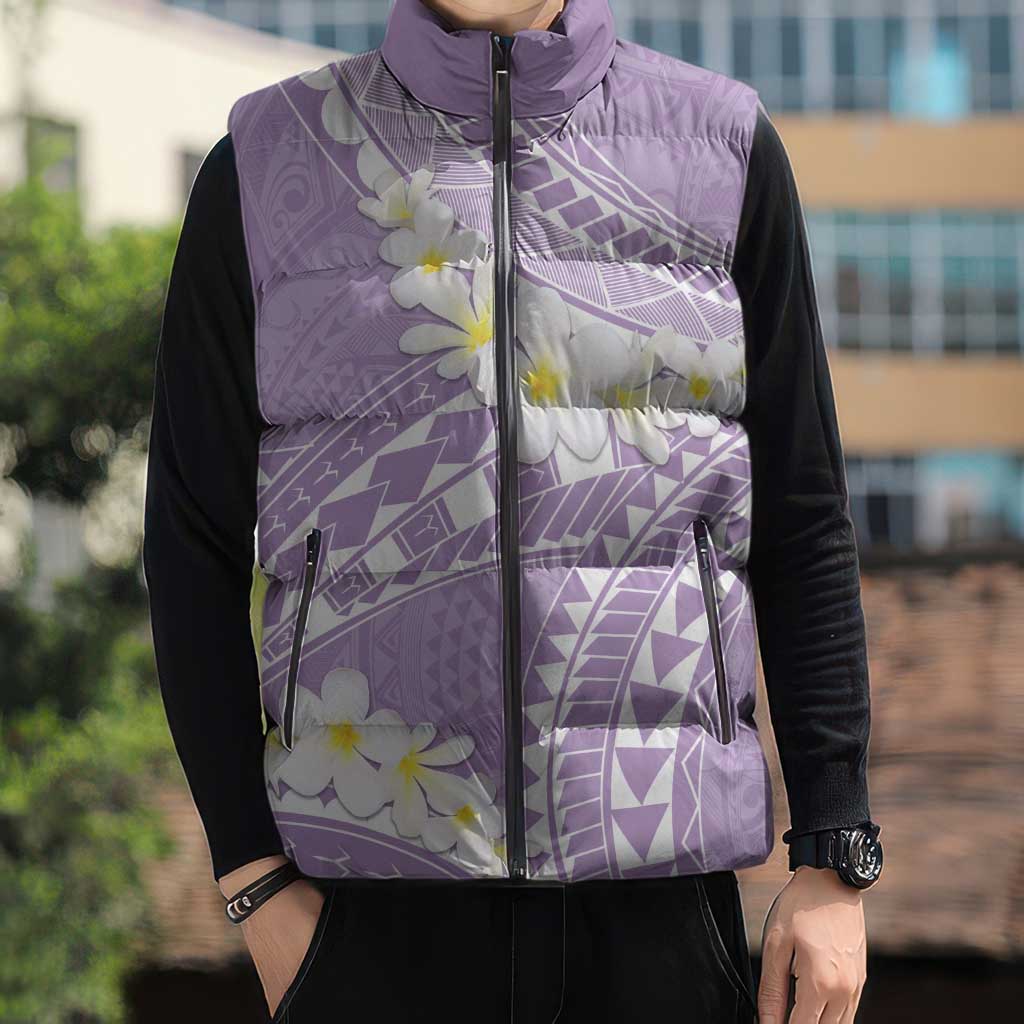 Polynesian Vintage Floral Sleeveless Puffer Jacket Lavender Motifs LT7 - Polynesian Pride
