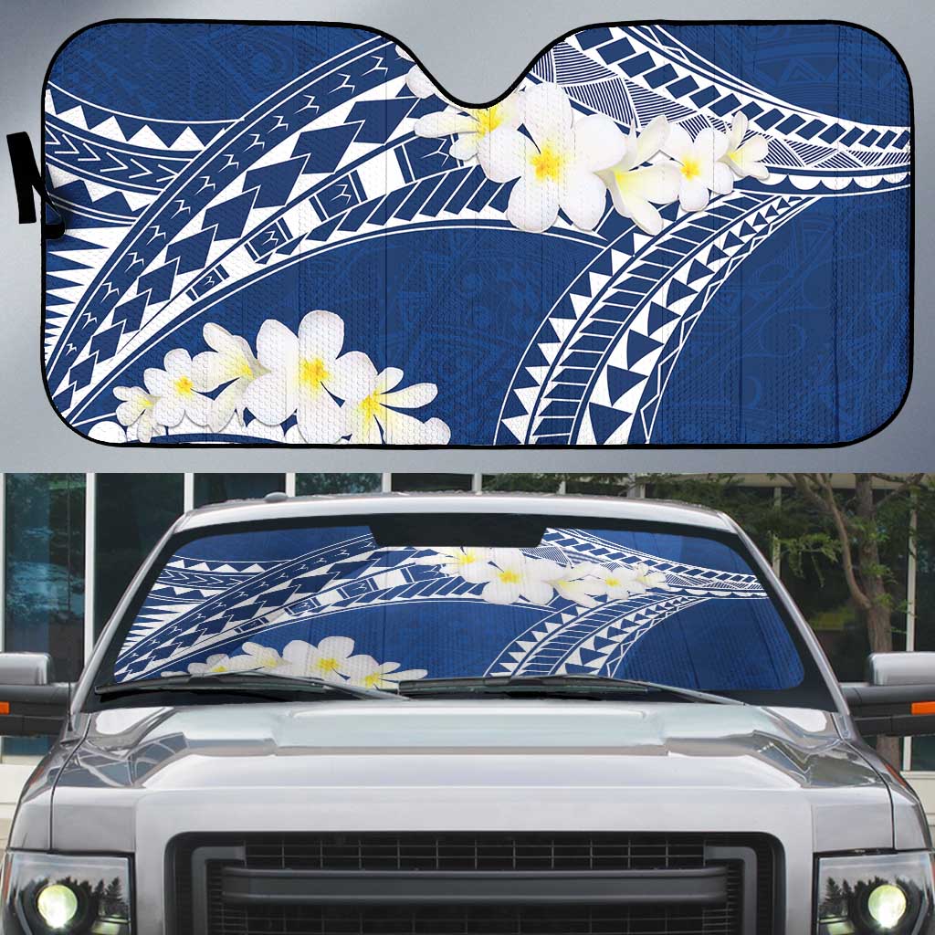 Polynesian Vintage Floral Auto Sun Shade Navy Blue Motifs LT7 Navy Blue - Polynesian Pride