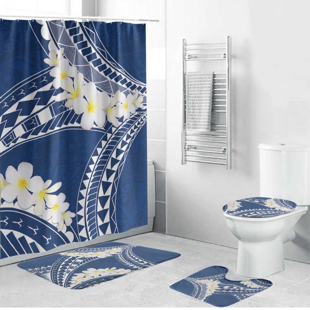 Polynesian Vintage Floral Bathroom Set Navy Blue Motifs LT7 Bathroom Set (4 pcs) Navy Blue - Polynesian Pride