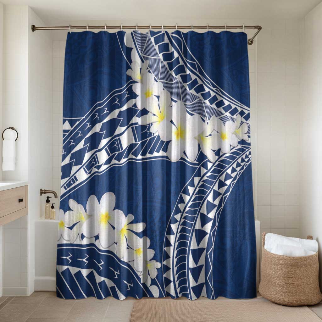 Polynesian Vintage Floral Bathroom Set Navy Blue Motifs LT7 Shower Curtain Only Navy Blue - Polynesian Pride