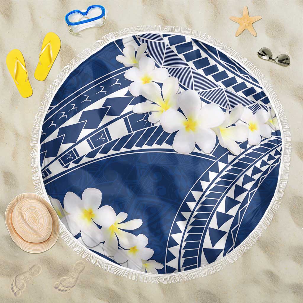 Polynesian Vintage Floral Beach Blanket Navy Blue Motifs LT7 One Size 150cm Navy Blue - Polynesian Pride