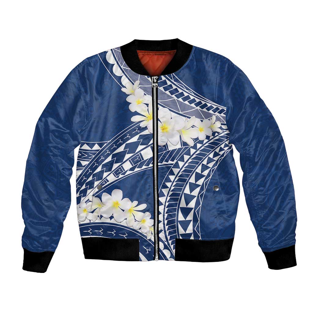 Polynesian Vintage Floral Bomber Jacket Navy Blue Motifs LT7 Unisex Navy Blue - Polynesian Pride