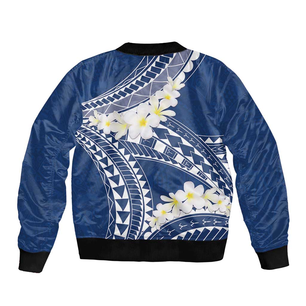 Polynesian Vintage Floral Bomber Jacket Navy Blue Motifs LT7 - Polynesian Pride