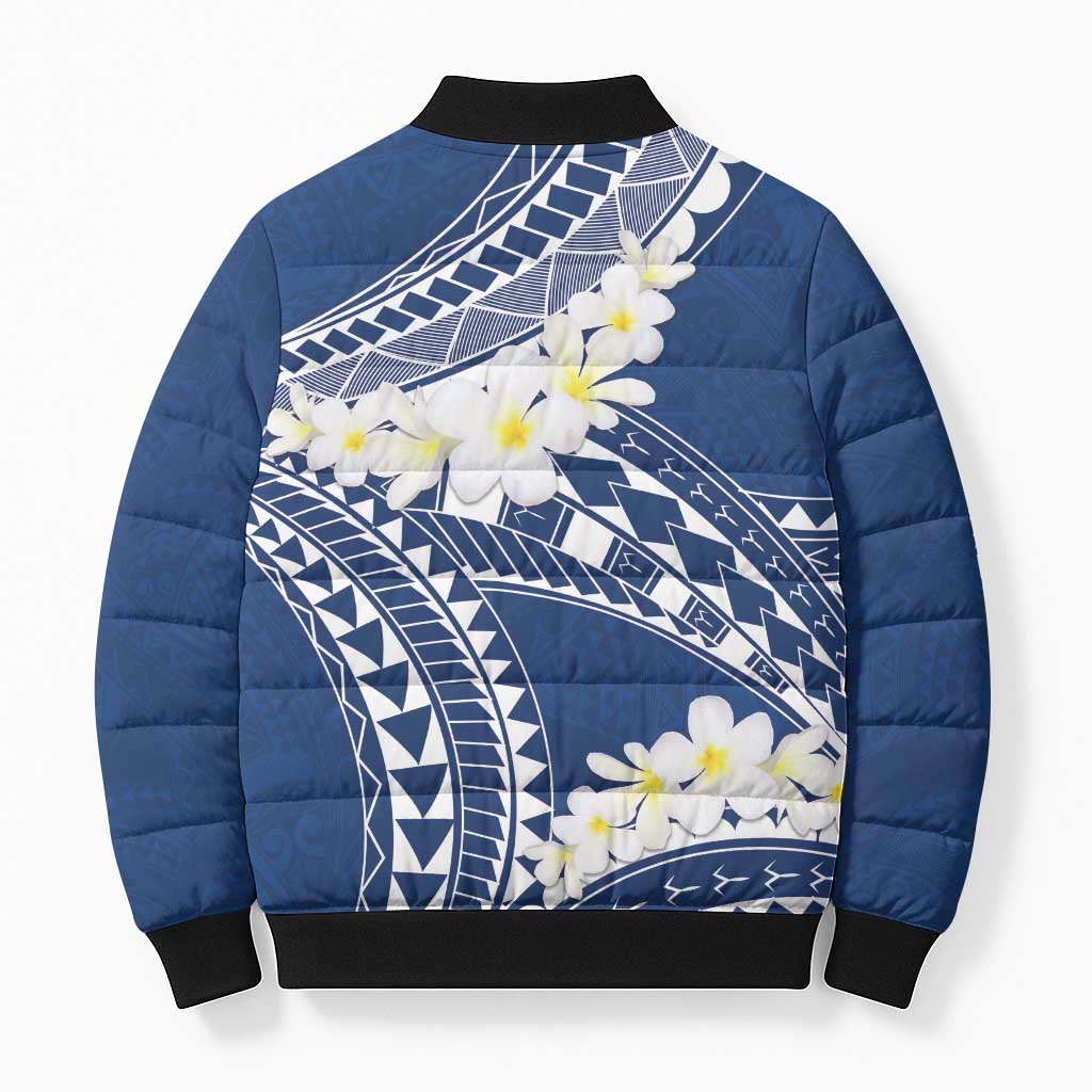 Polynesian Vintage Floral Bomber Puffer Jacket Navy Blue Motifs LT7 - Polynesian Pride