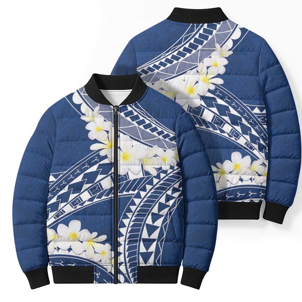 Polynesian Vintage Floral Bomber Puffer Jacket Navy Blue Motifs LT7 - Polynesian Pride