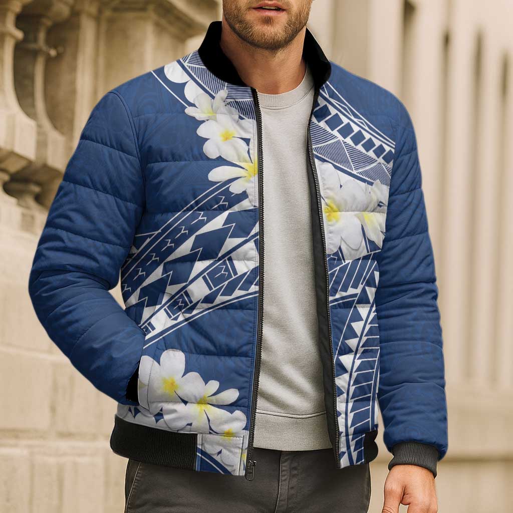 Polynesian Vintage Floral Bomber Puffer Jacket Navy Blue Motifs LT7 - Polynesian Pride