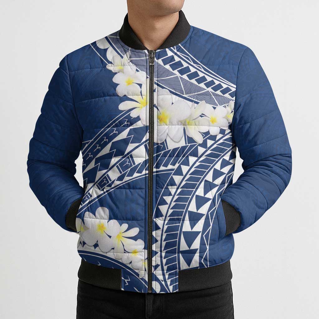 Polynesian Vintage Floral Bomber Puffer Jacket Navy Blue Motifs LT7 - Polynesian Pride