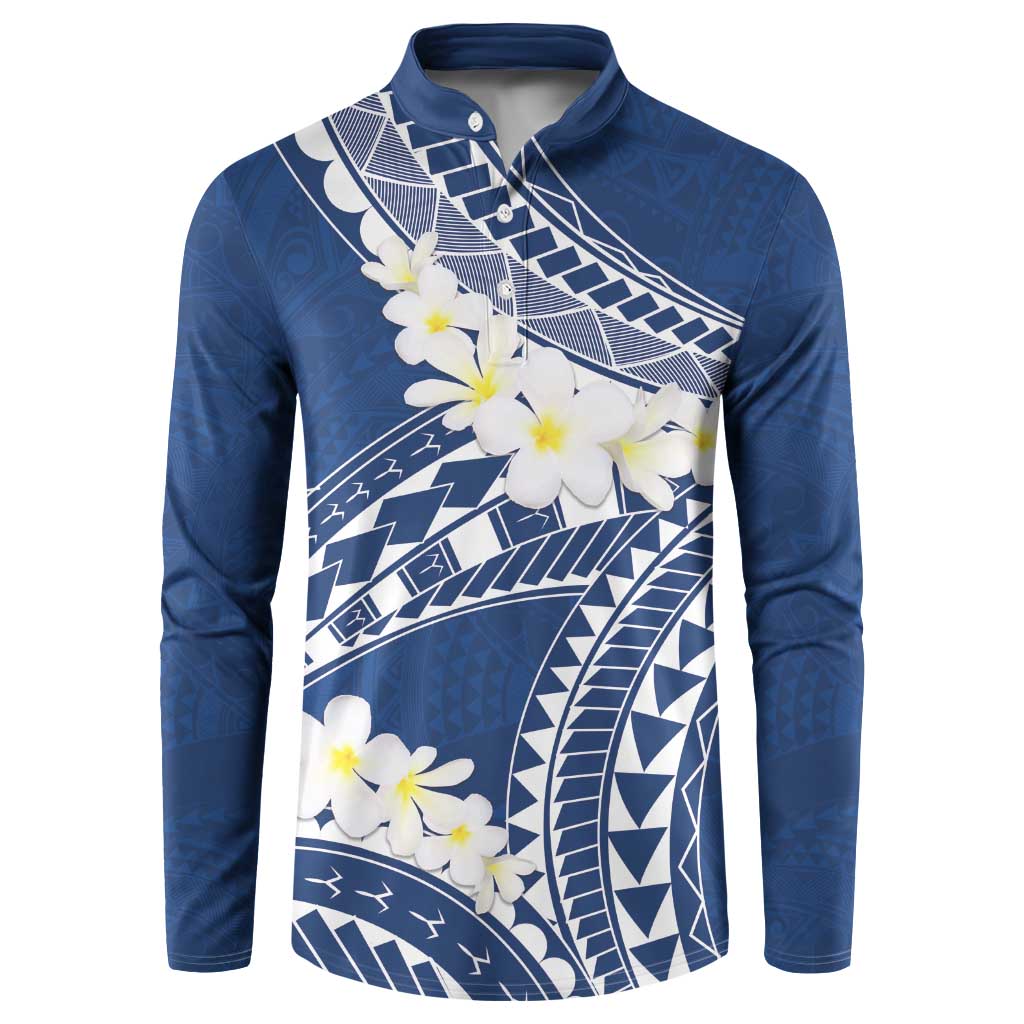 Polynesian Vintage Floral Button Sweatshirt Navy Blue Motifs LT7 Navy Blue - Polynesian Pride