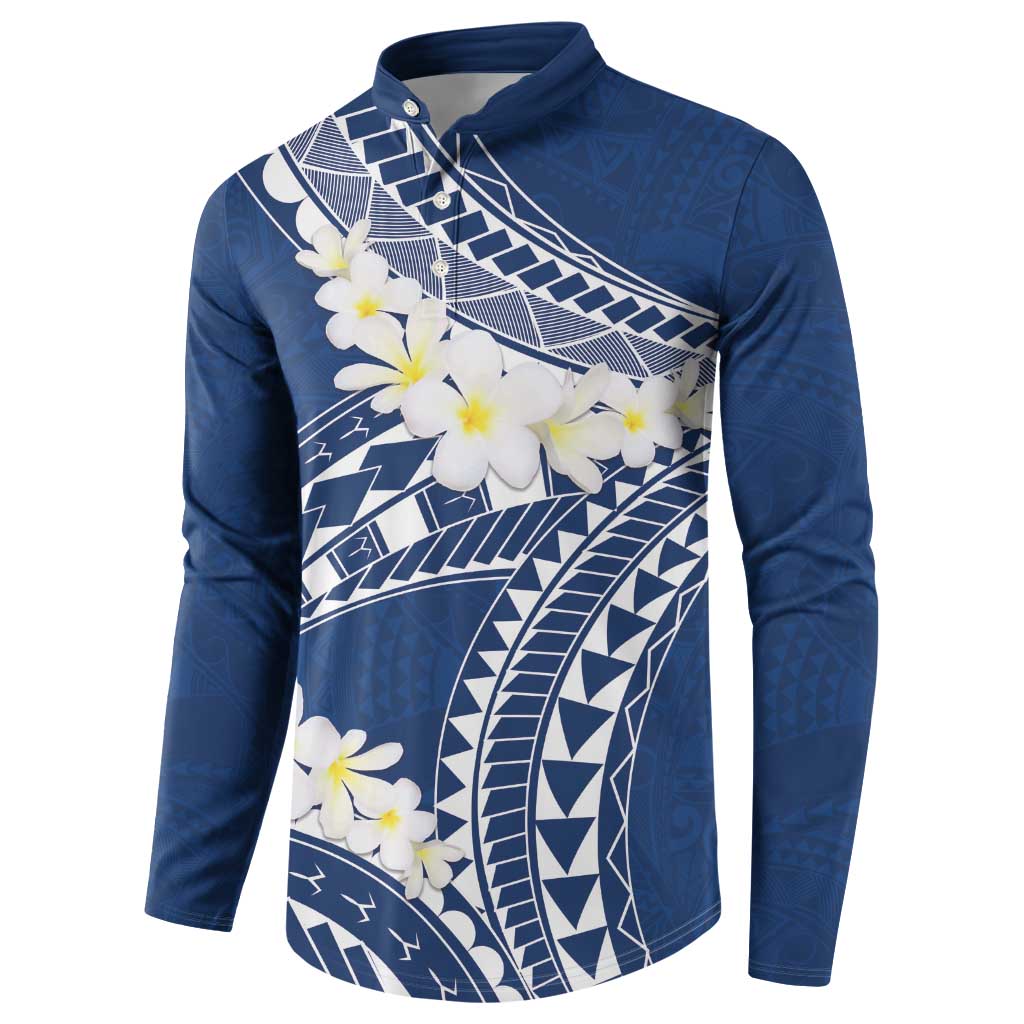 Polynesian Vintage Floral Button Sweatshirt Navy Blue Motifs LT7 - Polynesian Pride