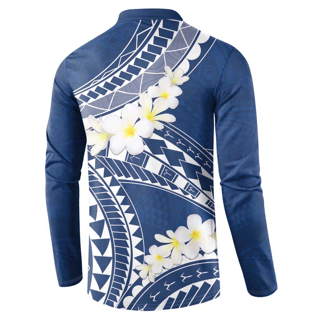 Polynesian Vintage Floral Button Sweatshirt Navy Blue Motifs LT7 - Polynesian Pride