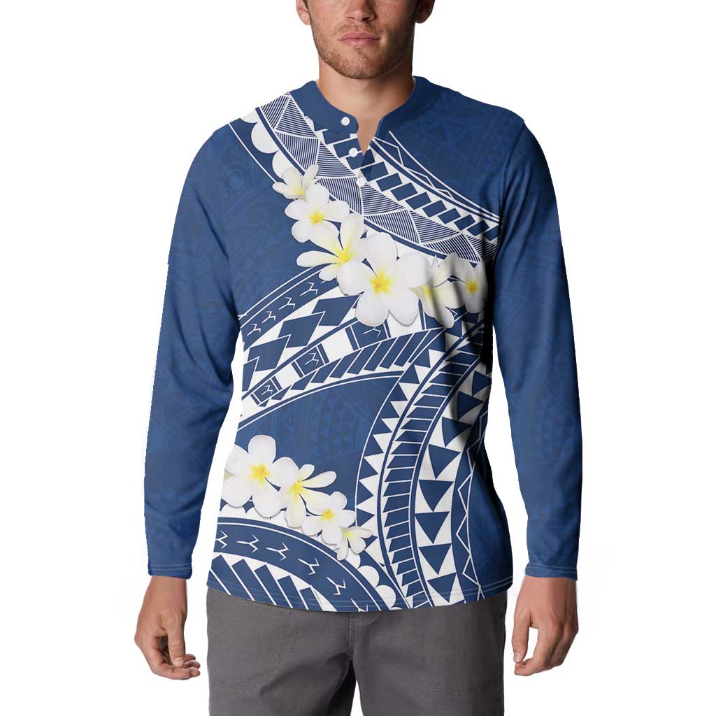 Polynesian Vintage Floral Button Sweatshirt Navy Blue Motifs LT7 - Polynesian Pride