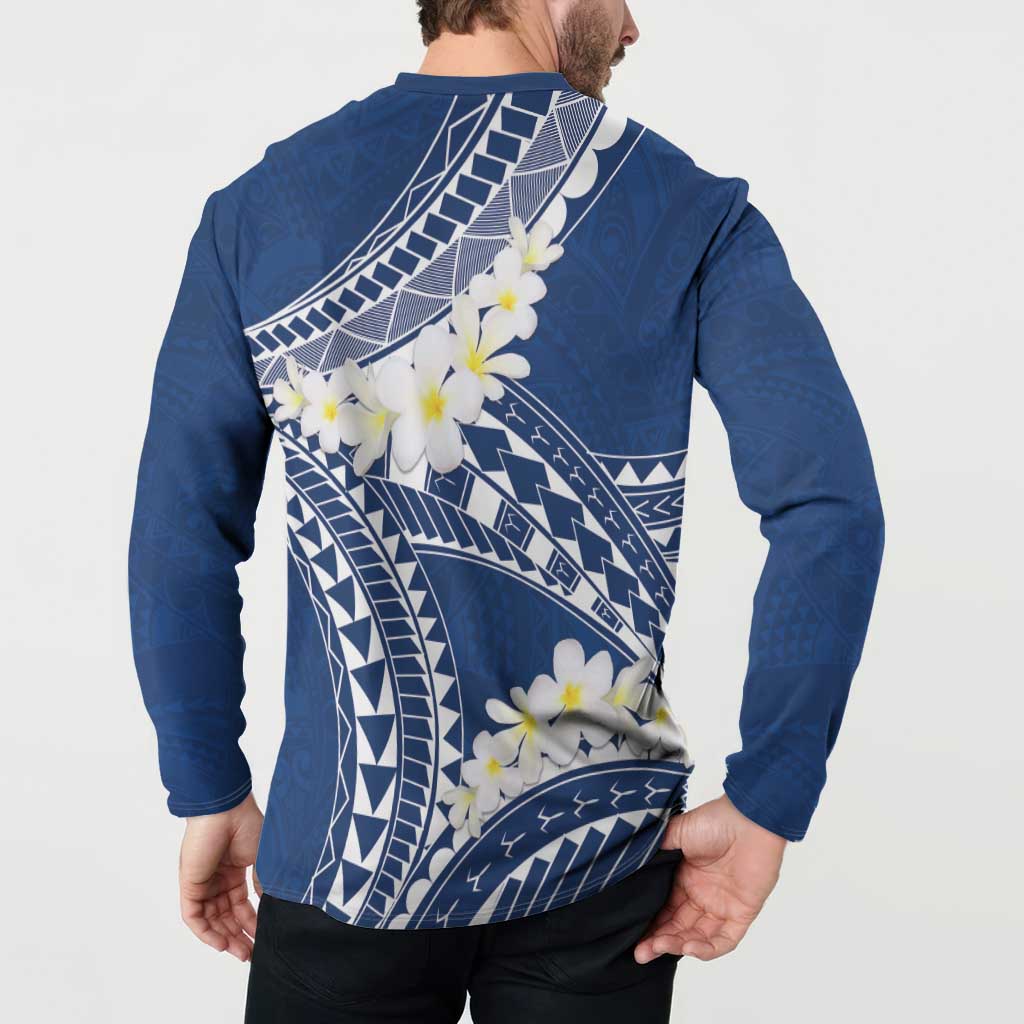 Polynesian Vintage Floral Button Sweatshirt Navy Blue Motifs LT7 - Polynesian Pride