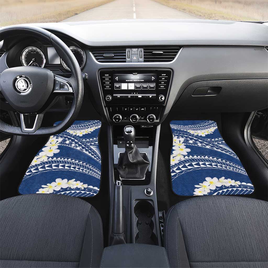 Polynesian Vintage Floral Car Mats Navy Blue Motifs LT7 Set 2pcs - Front Navy Blue - Polynesian Pride