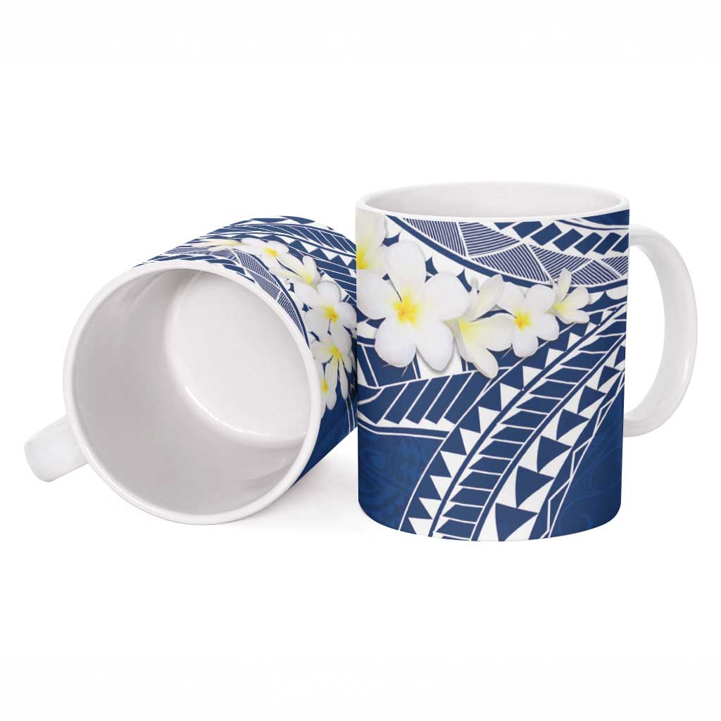 Polynesian Vintage Floral Ceramic Mug Navy Blue Motifs LT7 - Polynesian Pride