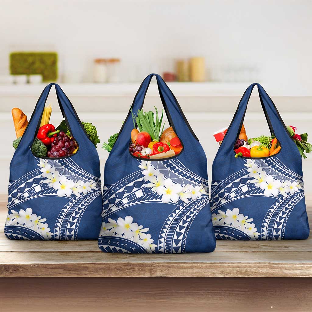 Polynesian Vintage Floral Grocery Bag Navy Blue Motifs LT7 3-pack One Size Navy Blue - Polynesian Pride