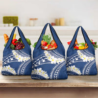 Polynesian Vintage Floral Grocery Bag Navy Blue Motifs LT7 3-pack One Size Navy Blue - Polynesian Pride