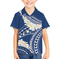 Polynesian Vintage Floral Kid Hawaiian Shirt Navy Blue Motifs LT7 Kid Navy Blue - Polynesian Pride