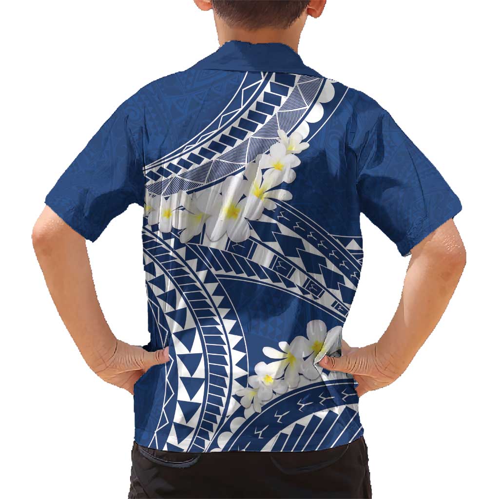 Polynesian Vintage Floral Kid Hawaiian Shirt Navy Blue Motifs LT7 - Polynesian Pride