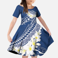 Polynesian Vintage Floral Kid Short Sleeve Dress Navy Blue Motifs LT7 KID Navy Blue - Polynesian Pride