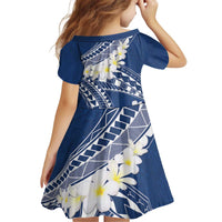Polynesian Vintage Floral Kid Short Sleeve Dress Navy Blue Motifs LT7 - Polynesian Pride