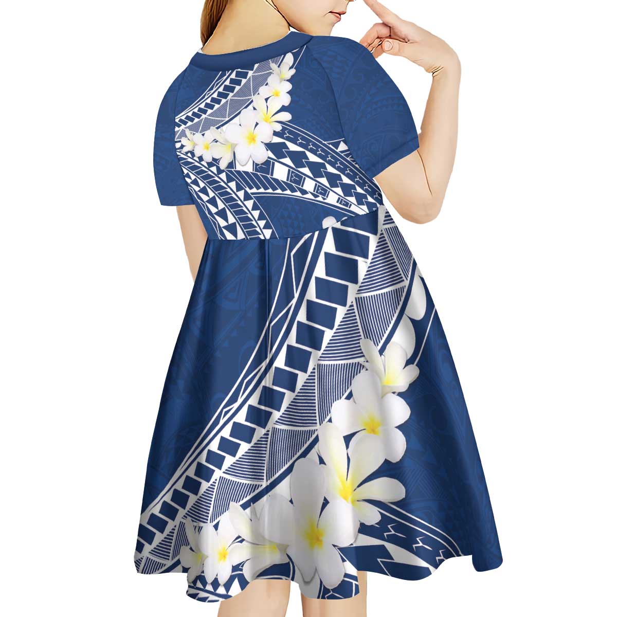Polynesian Vintage Floral Kid Short Sleeve Dress Navy Blue Motifs LT7 - Polynesian Pride