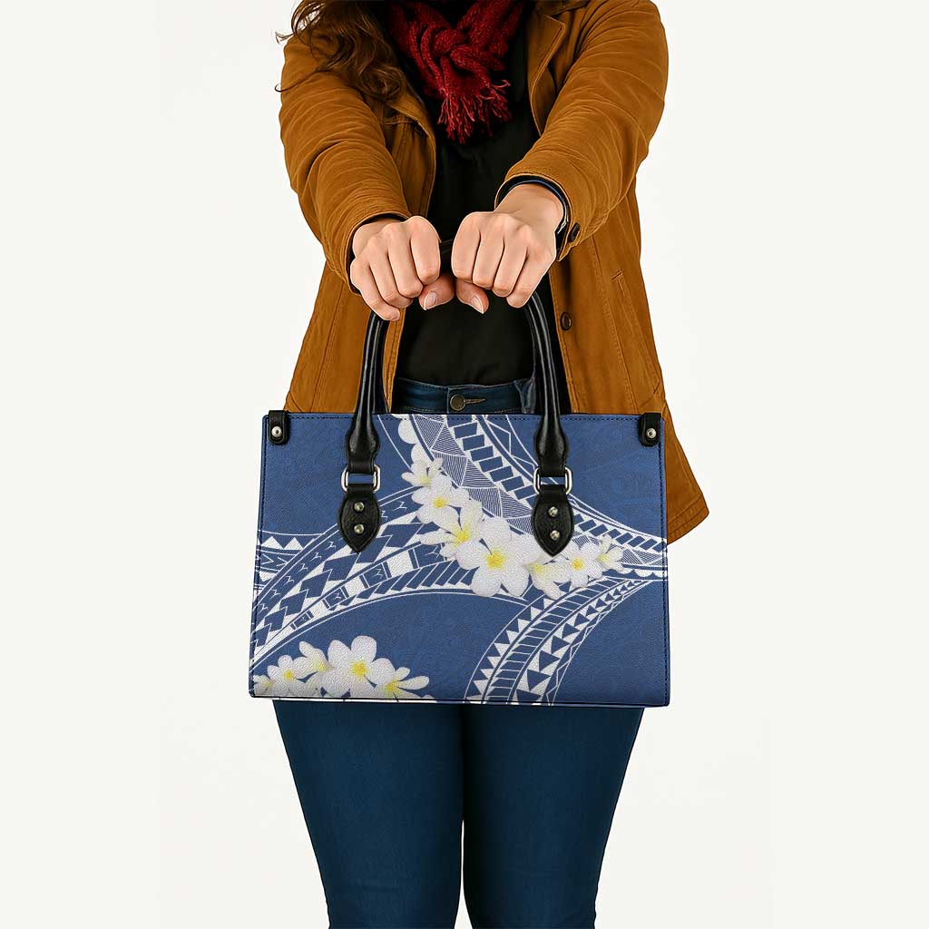 Polynesian Vintage Floral Leather Bag Navy Blue Motifs LT7 - Polynesian Pride
