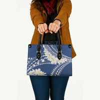 Polynesian Vintage Floral Leather Bag Navy Blue Motifs LT7 - Polynesian Pride