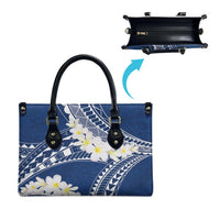 Polynesian Vintage Floral Leather Bag Navy Blue Motifs LT7 - Polynesian Pride