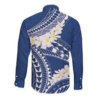 Polynesian Vintage Floral Long Sleeve Button Shirt Navy Blue Motifs LT7 - Polynesian Pride