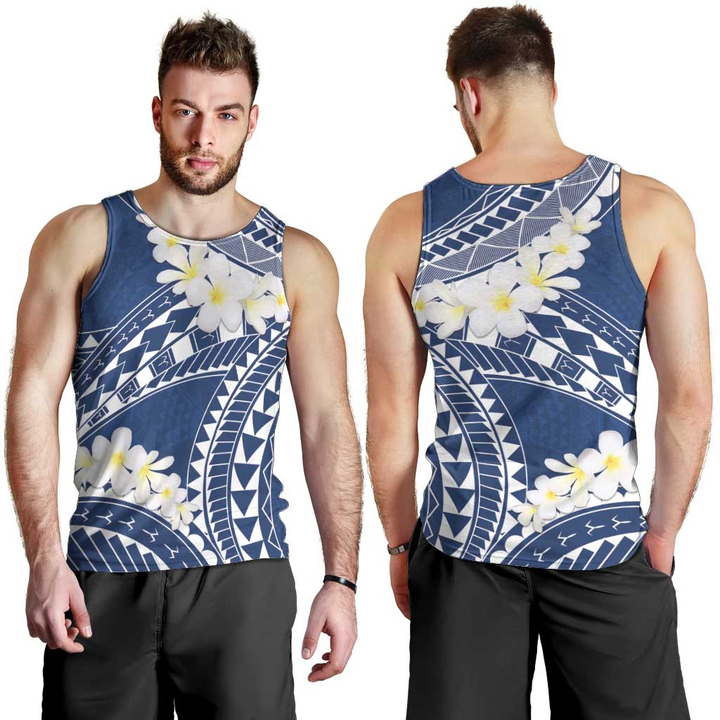 Polynesian Vintage Floral Men Tank Top Navy Blue Motifs LT7 - Polynesian Pride