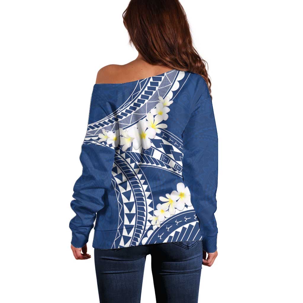 Polynesian Vintage Floral Off Shoulder Sweater Navy Blue Motifs LT7 - Polynesian Pride