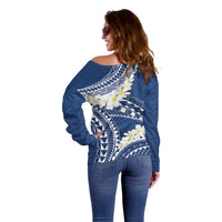 Polynesian Vintage Floral Off Shoulder Sweater Navy Blue Motifs LT7 - Polynesian Pride
