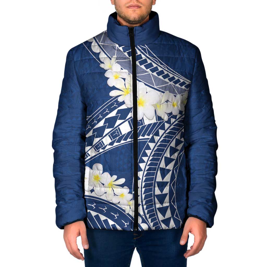 Polynesian Vintage Floral Padded Jacket Navy Blue Motifs LT7 Men Navy Blue - Polynesian Pride