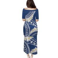 Polynesian Vintage Floral Puletasi Navy Blue Motifs LT7 - Polynesian Pride