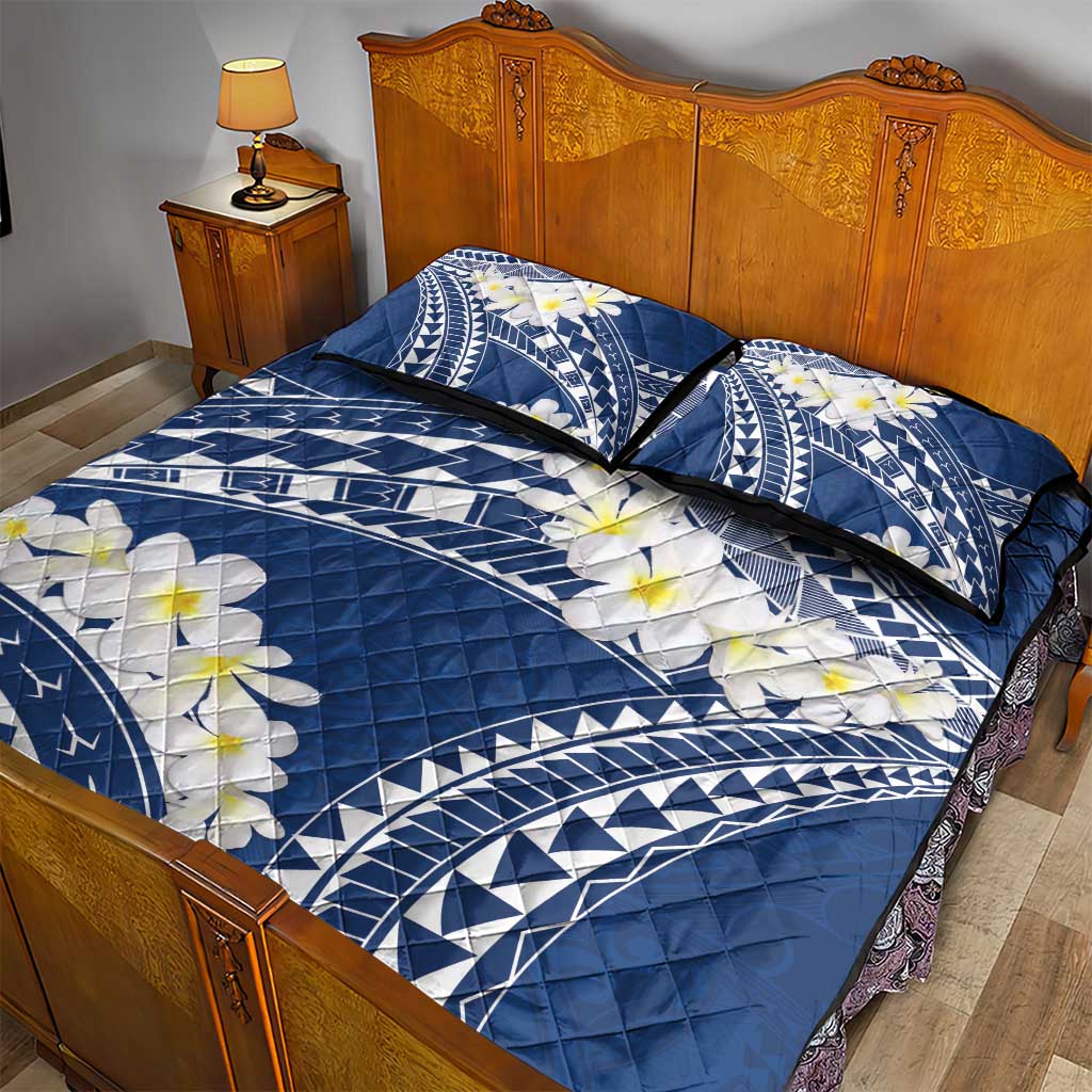 Polynesian Vintage Floral Quilt Bed Set Navy Blue Motifs LT7 - Polynesian Pride