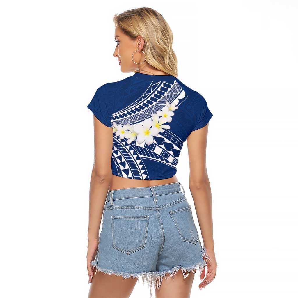 Polynesian Vintage Floral Raglan Cropped T Shirt Navy Blue Motifs LT7 - Polynesian Pride