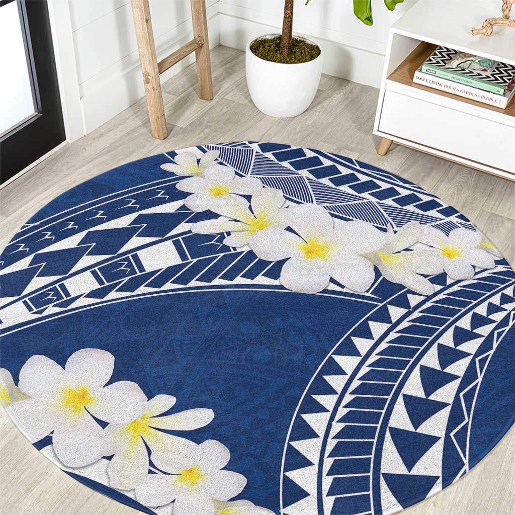 Polynesian Vintage Floral Round Carpet Navy Blue Motifs LT7 Navy Blue - Polynesian Pride