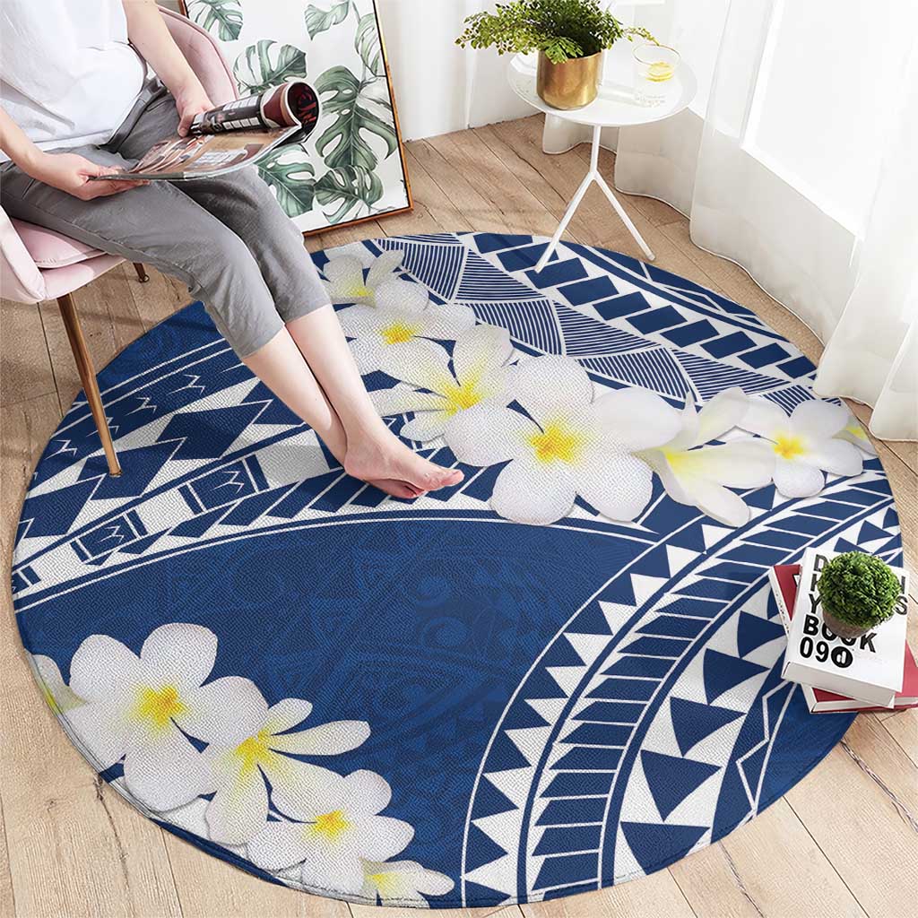 Polynesian Vintage Floral Round Carpet Navy Blue Motifs LT7 - Polynesian Pride