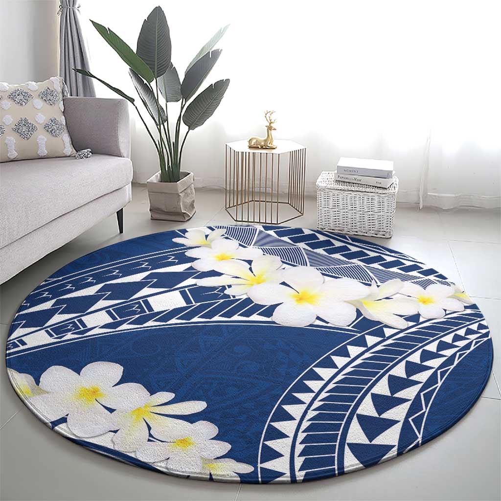 Polynesian Vintage Floral Round Carpet Navy Blue Motifs LT7 - Polynesian Pride