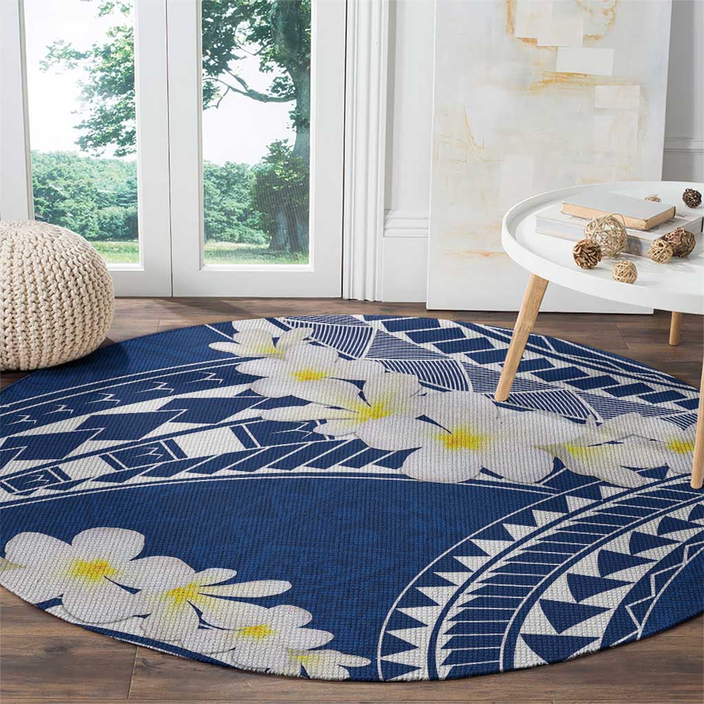 Polynesian Vintage Floral Round Carpet Navy Blue Motifs LT7 - Polynesian Pride