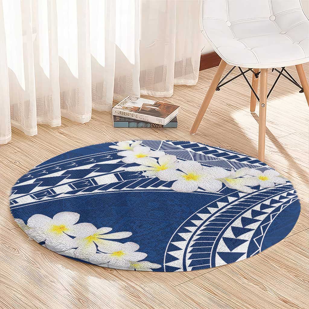 Polynesian Vintage Floral Round Carpet Navy Blue Motifs LT7 - Polynesian Pride
