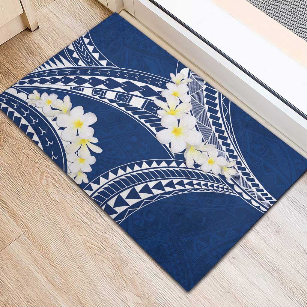 Polynesian Vintage Floral Rubber Doormat Navy Blue Motifs LT7 - Polynesian Pride