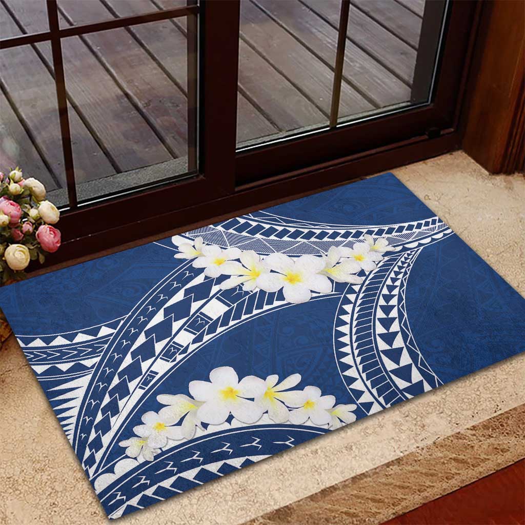 Polynesian Vintage Floral Rubber Doormat Navy Blue Motifs LT7 - Polynesian Pride
