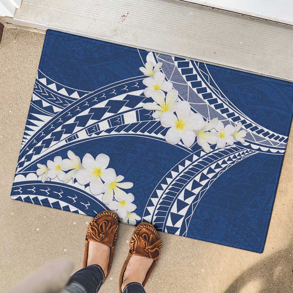 Polynesian Vintage Floral Rubber Doormat Navy Blue Motifs LT7 - Polynesian Pride