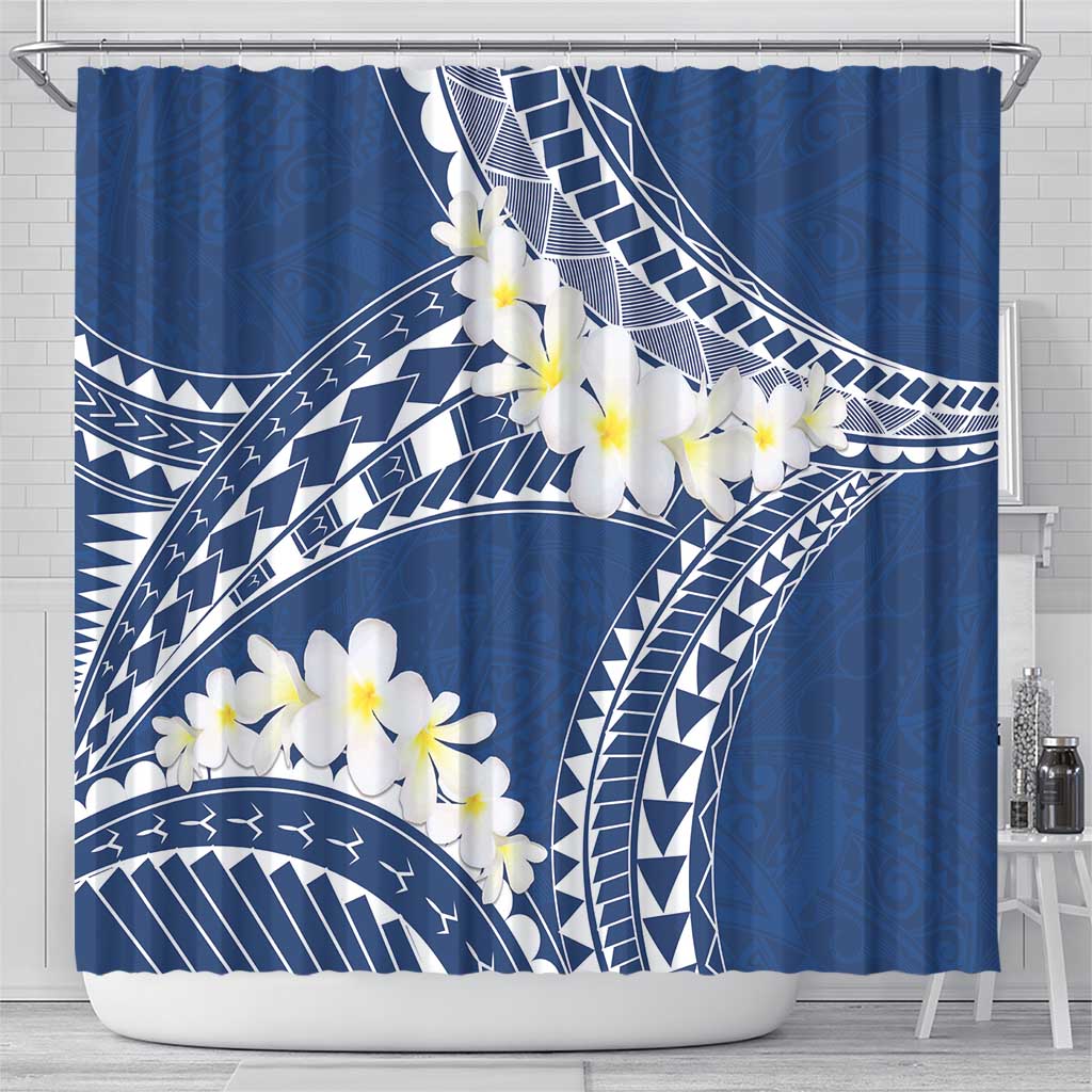 Polynesian Vintage Floral Shower Curtain Navy Blue Motifs LT7 - Polynesian Pride